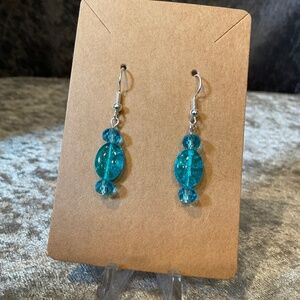 Blue Cracked Glass Pierced Earrings